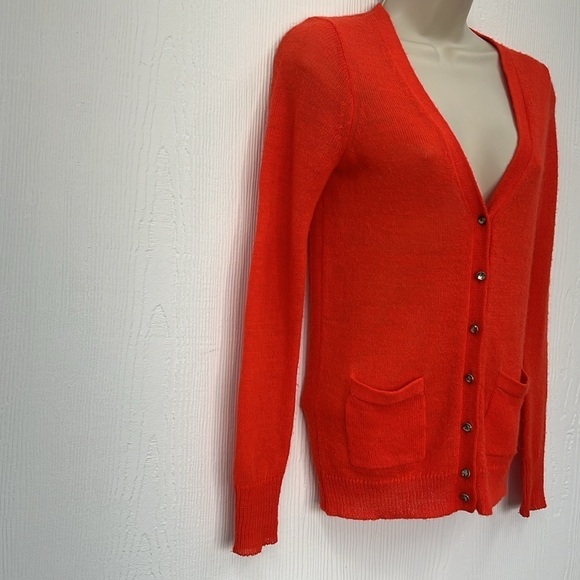 J.Crew - Bright Orange Red Italian Spun Alpaca Blend Jeweled Button Cardigan XS - Picture 5 of 10